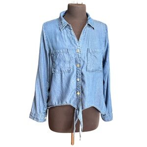 Allison Andrew’s Casual Denim Button-Down Tie Front Shirt for Women
